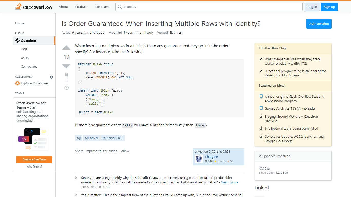 Is Order Guaranteed When Inserting Multiple Rows with Identity?