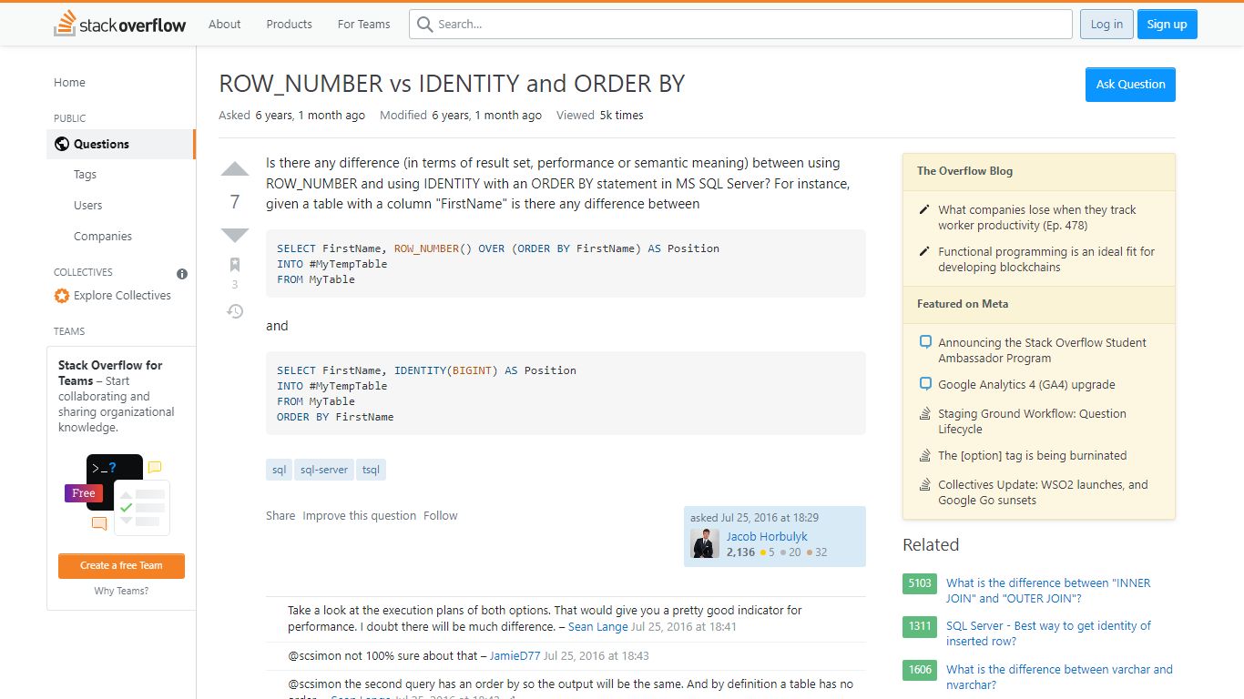 sql - ROW_NUMBER vs IDENTITY and ORDER BY - Stack Overflow